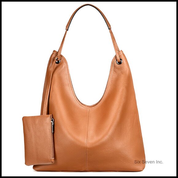 Genuine Cowhide Leather Hobo Handbag with Coin Pouch
